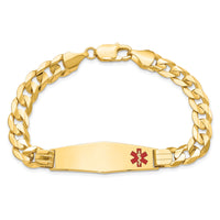 14K Medical Soft Diamond Shape Red Enamel Curb ID Bracelet-XM583FC-8