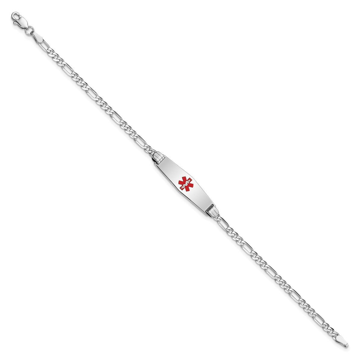 14K WG Medical Soft Diamond Shape Red Enamel Figaro Link ID Bracelet-XM584CCW-7