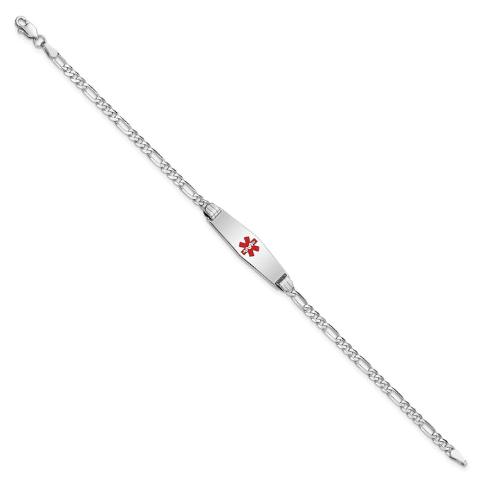 14K WG Medical Soft Diamond Shape Red Enamel Figaro Link ID Bracelet-XM584CCW-7