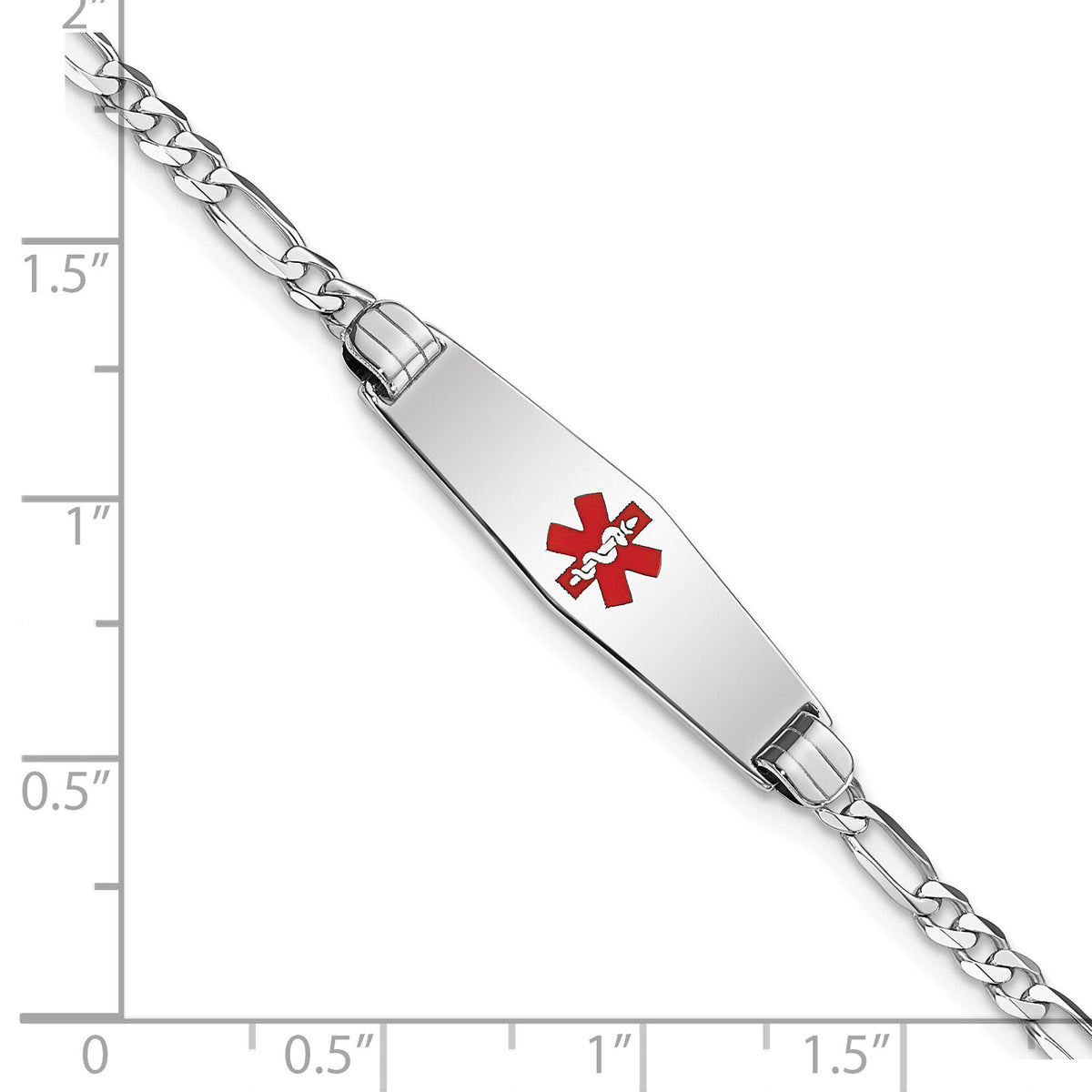 14K WG Medical Soft Diamond Shape Red Enamel Figaro Link ID Bracelet-XM584CCW-7