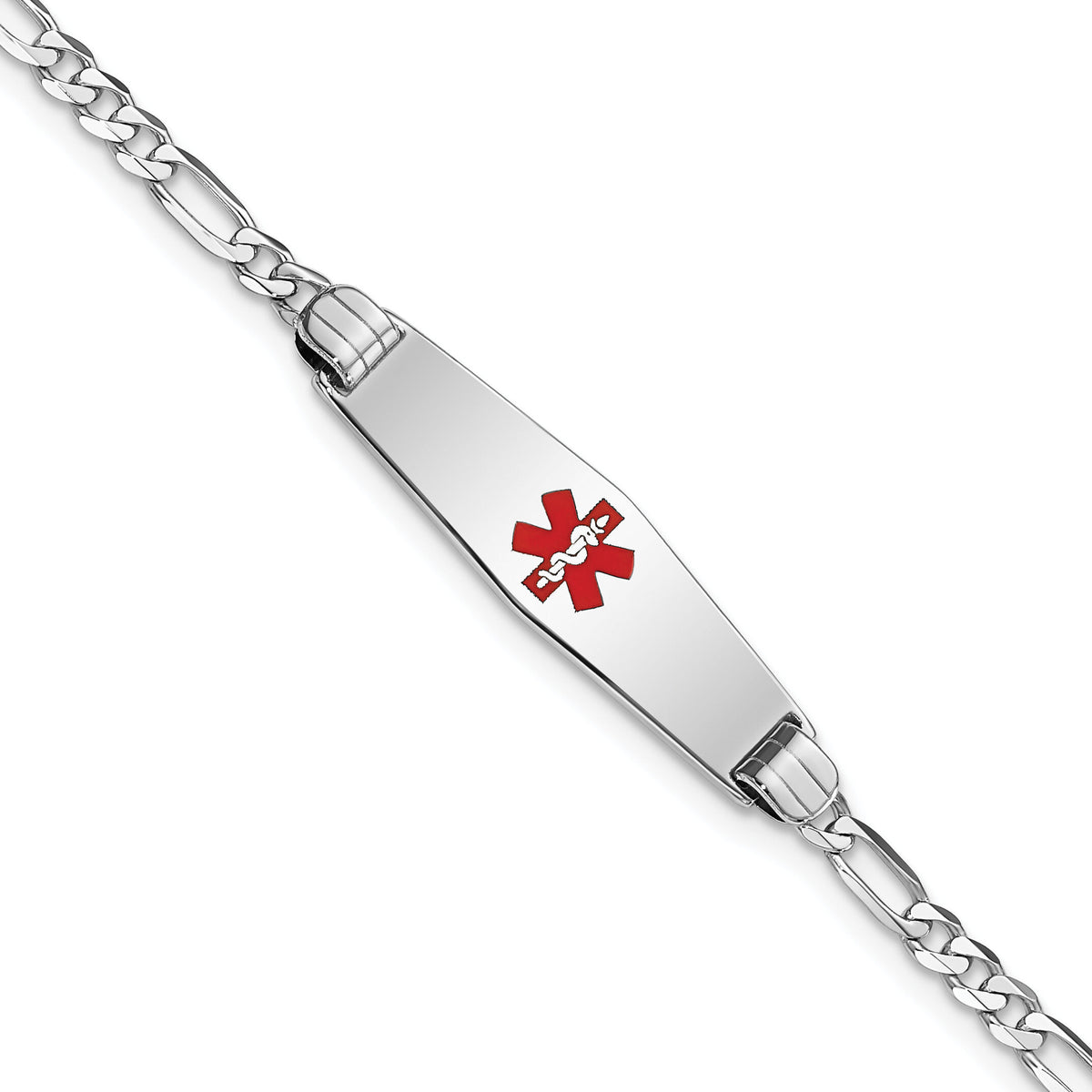 14K WG Medical Soft Diamond Shape Red Enamel Figaro Link ID Bracelet-XM584CCW-7