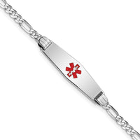 14K WG Medical Soft Diamond Shape Red Enamel Figaro Link ID Bracelet-XM584CCW-7