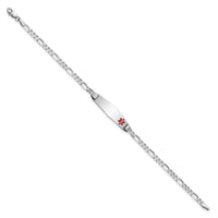 14K WG Medical Soft Diamond Shape Red Enamel Figaro Link ID Bracelet-XM584FCW-8