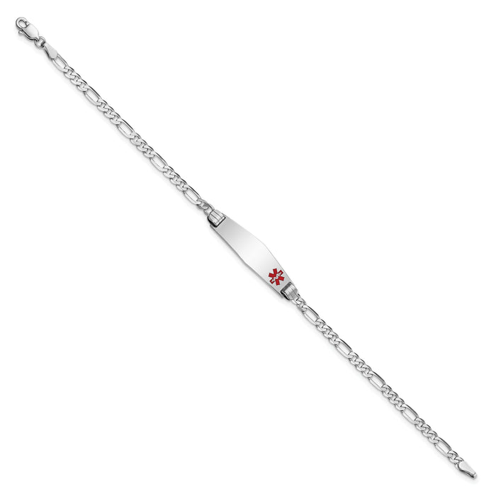 14K WG Medical Soft Diamond Shape Red Enamel Figaro Link ID Bracelet-XM584FCW-8
