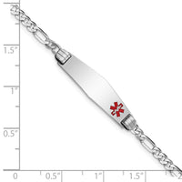 14K WG Medical Soft Diamond Shape Red Enamel Figaro Link ID Bracelet-XM584FCW-7