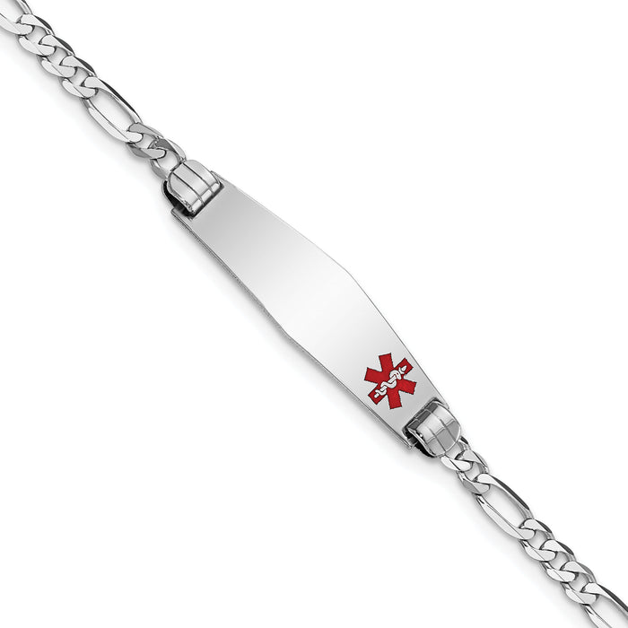 14K WG Medical Soft Diamond Shape Red Enamel Figaro Link ID Bracelet-XM584FCW-7
