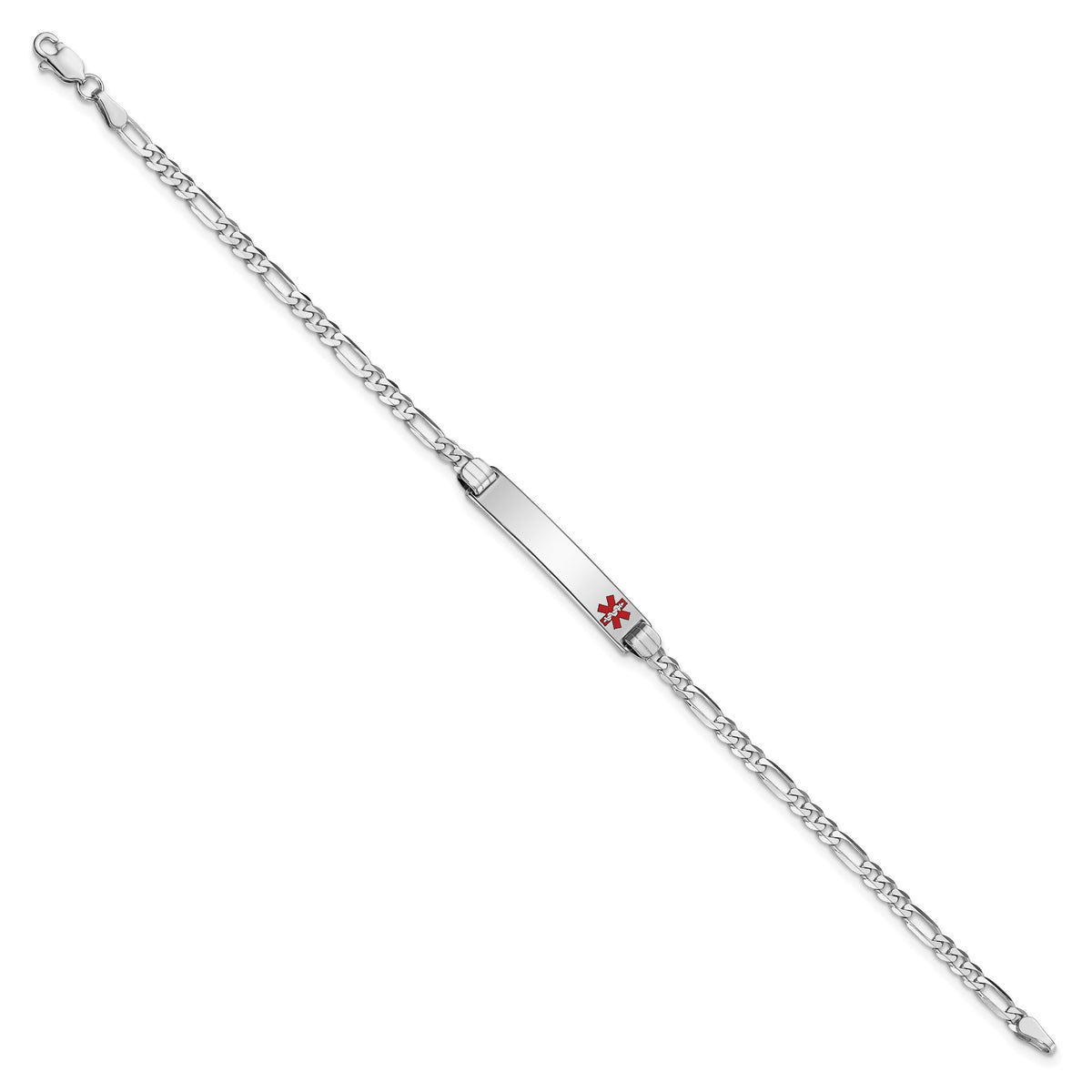 14K White Gold Medical Red Enamel Figaro Link ID Bracelet-XM584FRW-7