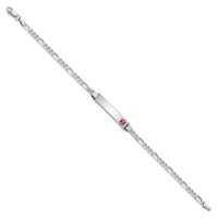 14K White Gold Medical Red Enamel Figaro Link ID Bracelet-XM584FRW-7