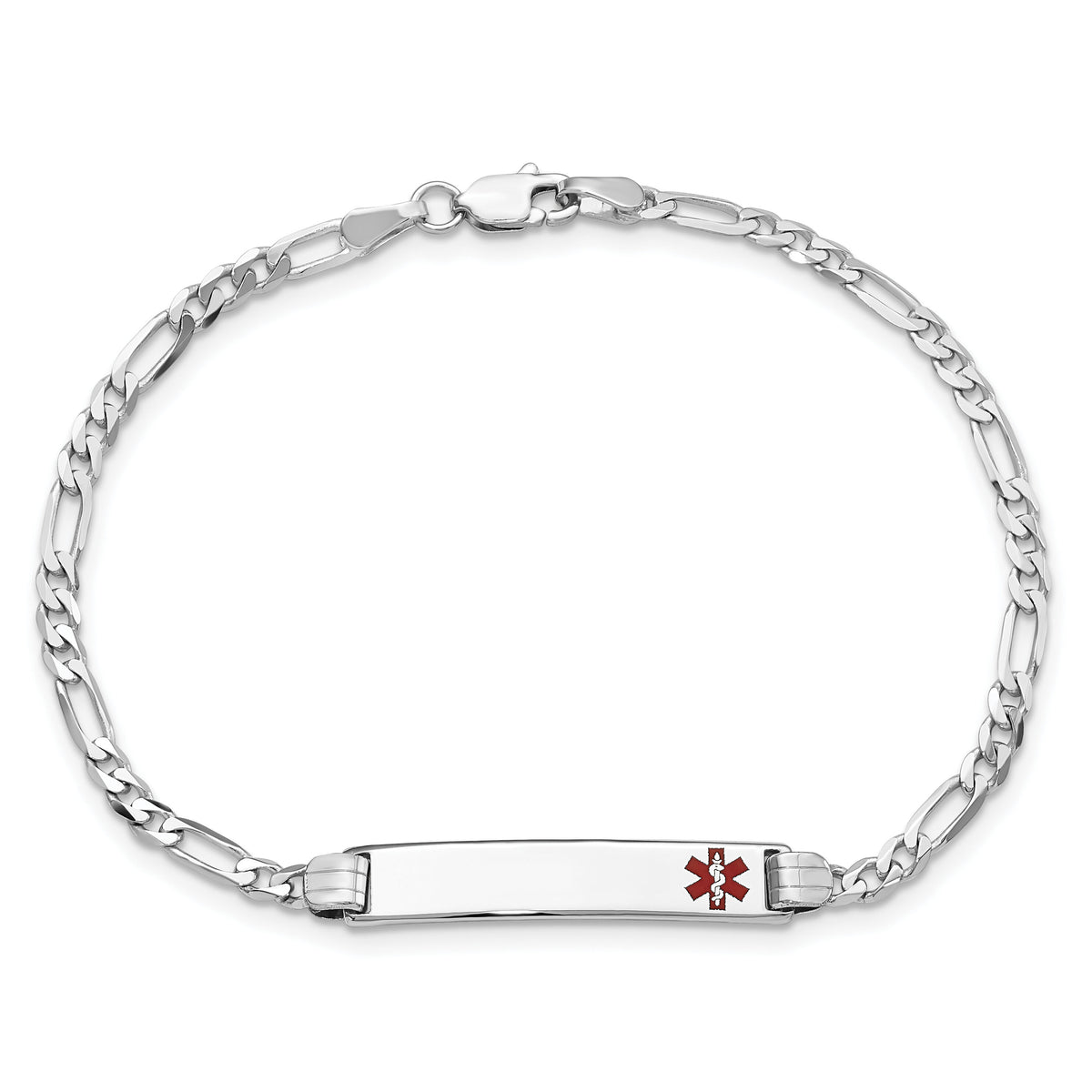 14K WG Medical Red Enamel Figaro Link ID Bracelet-XM584FRW-8
