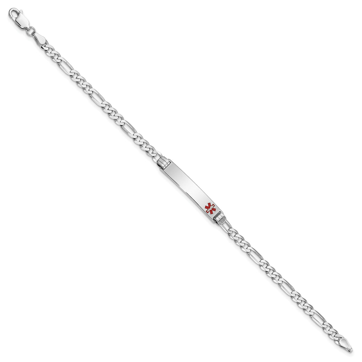 14K White Gold Medical Red Enamel Figaro Link ID Bracelet-XM585FRW-7
