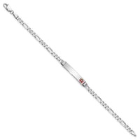 14K White Gold Medical Red Enamel Figaro Link ID Bracelet-XM585FRW-7