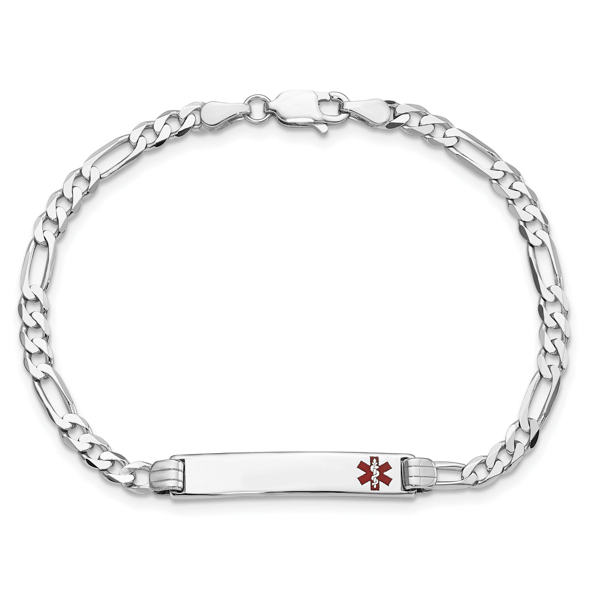 14K WG Medical Red Enamel Figaro Link ID Bracelet-XM585FRW-8