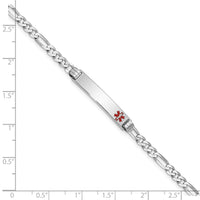 14K White Gold Medical Red Enamel Figaro Link ID Bracelet-XM585FRW-7