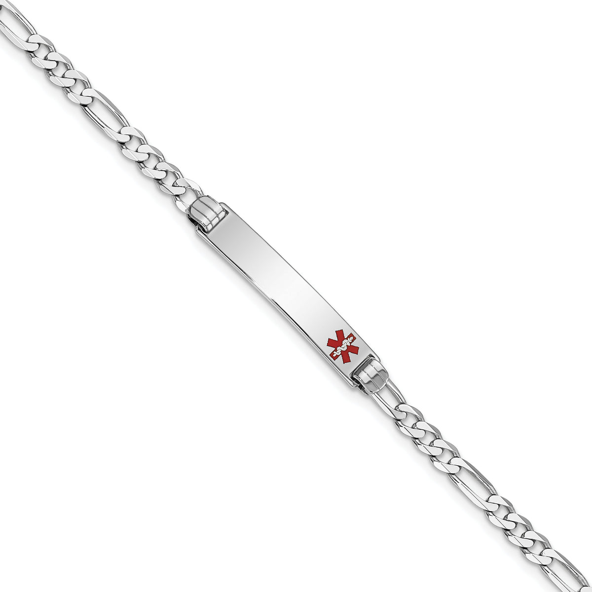 14K WG Medical Red Enamel Figaro Link ID Bracelet-XM585FRW-8