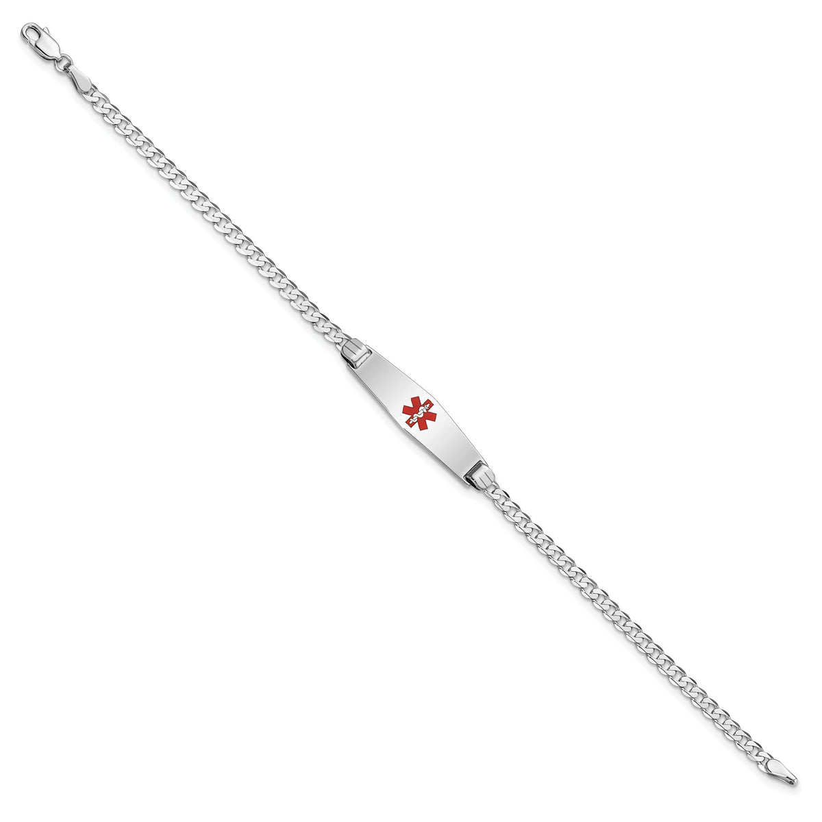 14K WG Medical Soft Diamond Shape Red Enamel Flat Curb Link ID Bracelet-XM586CCW-8
