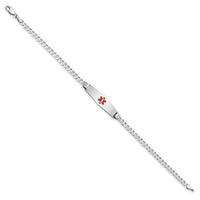 14K WG Medical Soft Diamond Shape Red Enamel Flat Curb Link ID Bracelet-XM586CCW-8