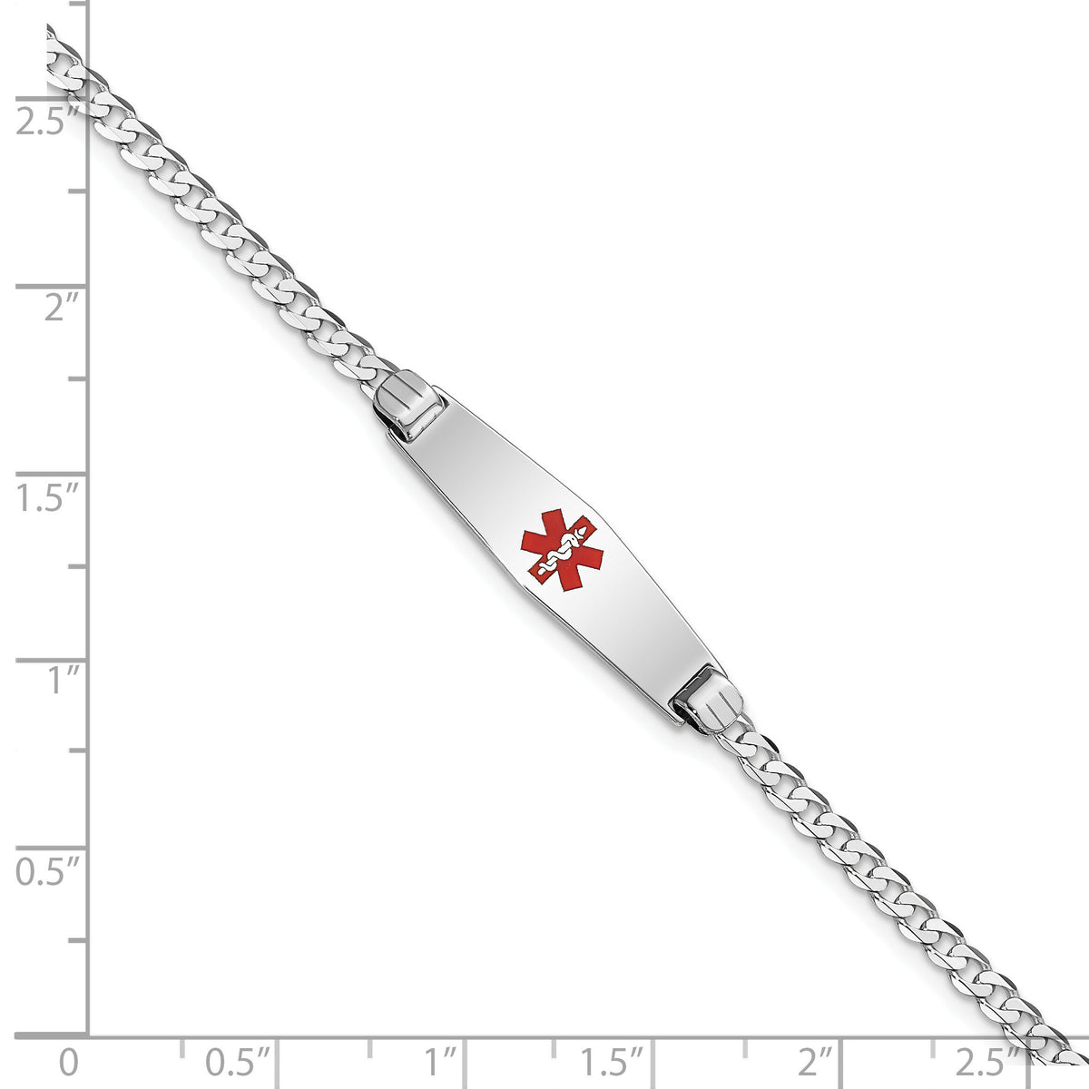 14K WG Medical Soft Diamond Shape Red Enamel Flat Curb Link ID Bracelet-XM586CCW-8