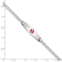 14K WG Medical Soft Diamond Shape Red Enamel Flat Curb Link ID Bracelet-XM586CCW-8