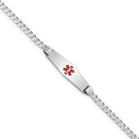 14K WG Medical Soft Diamond Shape Red Enamel Flat Curb Link ID Bracelet-XM586CCW-8