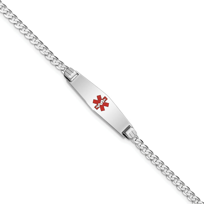 14K WG Medical Soft Diamond Shape Red Enamel Flat Curb Link ID Bracelet-XM586CCW-8