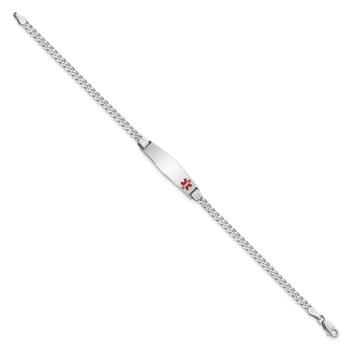14K WG Medical Soft Diamond Shape Red Enamel Flat Curb Link ID Bracelet-XM586FCW-8