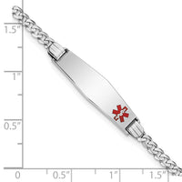 14K WG Medical Soft Diamond Shape Red Enamel Flat Curb Link ID Bracelet-XM586FCW-8