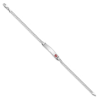 14K White Gold Medical Red Enamel Flat Curb Link ID Bracelet-XM586FRW-8