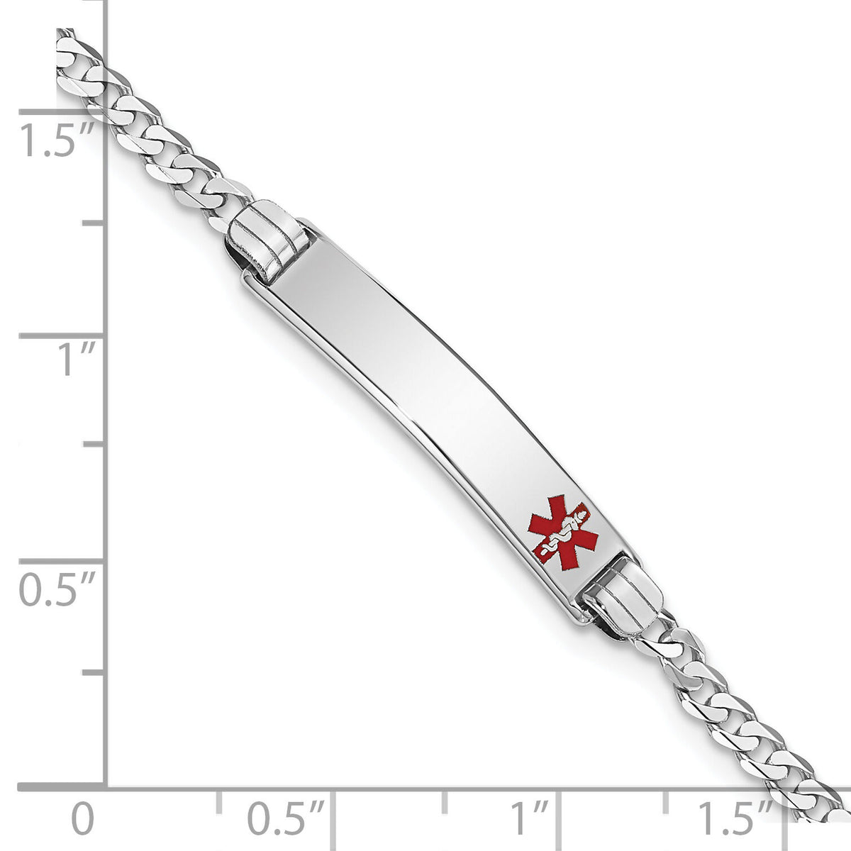 14K White Gold Medical Red Enamel Flat Curb Link ID Bracelet-XM586FRW-7