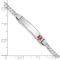 14K White Gold Medical Red Enamel Flat Curb Link ID Bracelet-XM586FRW-7
