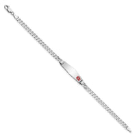 14K WG Medical Soft Diamond Shape Red Enamel Flat Curb Link ID Bracelet-XM587FCW-7