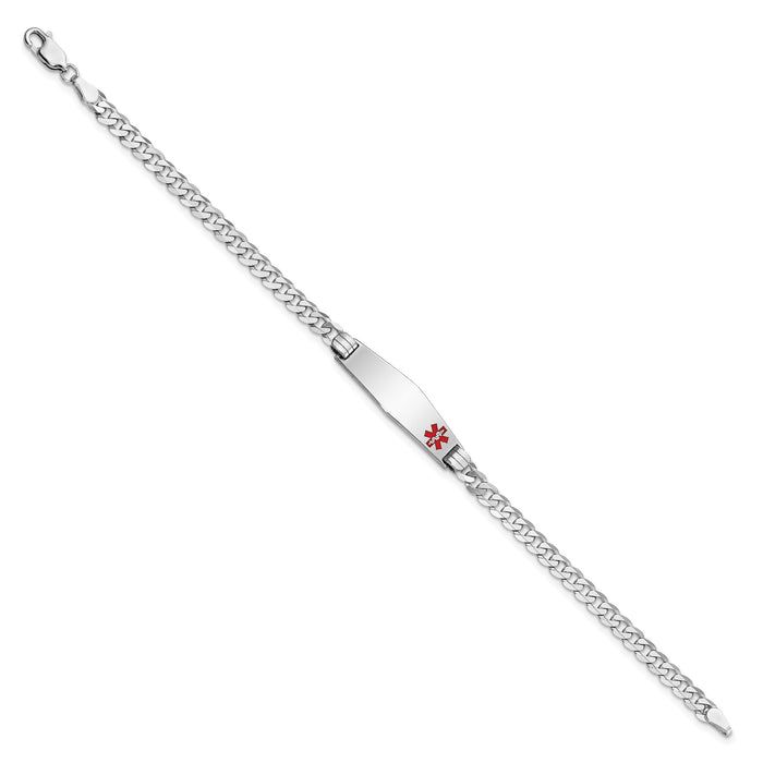 14K WG Medical Soft Diamond Shape Red Enamel Flat Curb Link ID Bracelet-XM587FCW-7