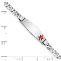14K WG Medical Soft Diamond Shape Red Enamel Flat Curb Link ID Bracelet-XM587FCW-8