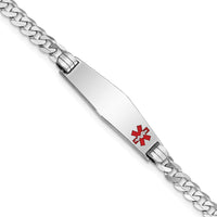 14K WG Medical Soft Diamond Shape Red Enamel Flat Curb Link ID Bracelet-XM587FCW-8