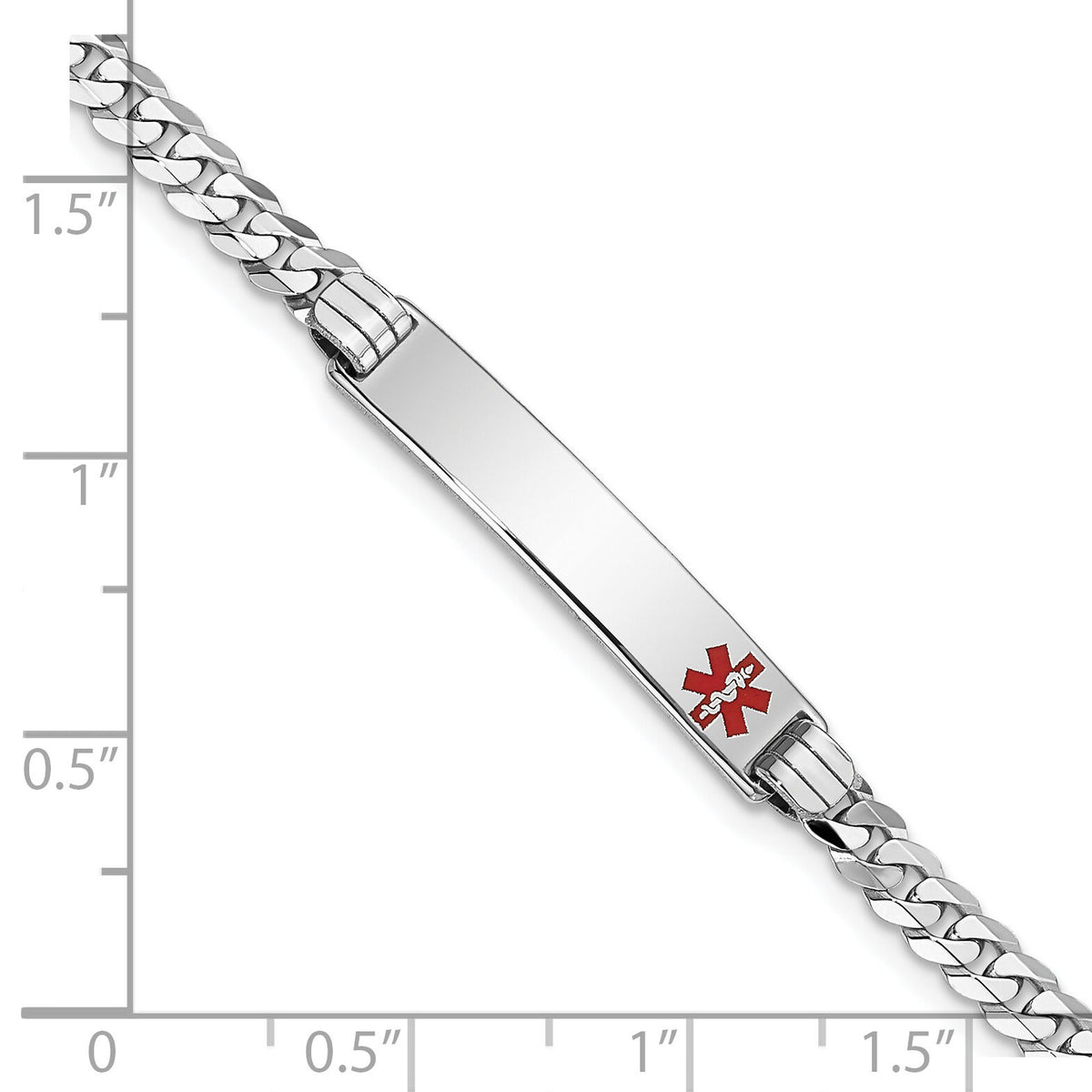 14K White Gold Medical Red Enamel Flat Curb Link ID Bracelet-XM587FRW-7