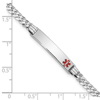 14K White Gold Medical Red Enamel Flat Curb Link ID Bracelet-XM587FRW-7