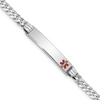 14K White Gold Medical Red Enamel Flat Curb Link ID Bracelet-XM587FRW-7