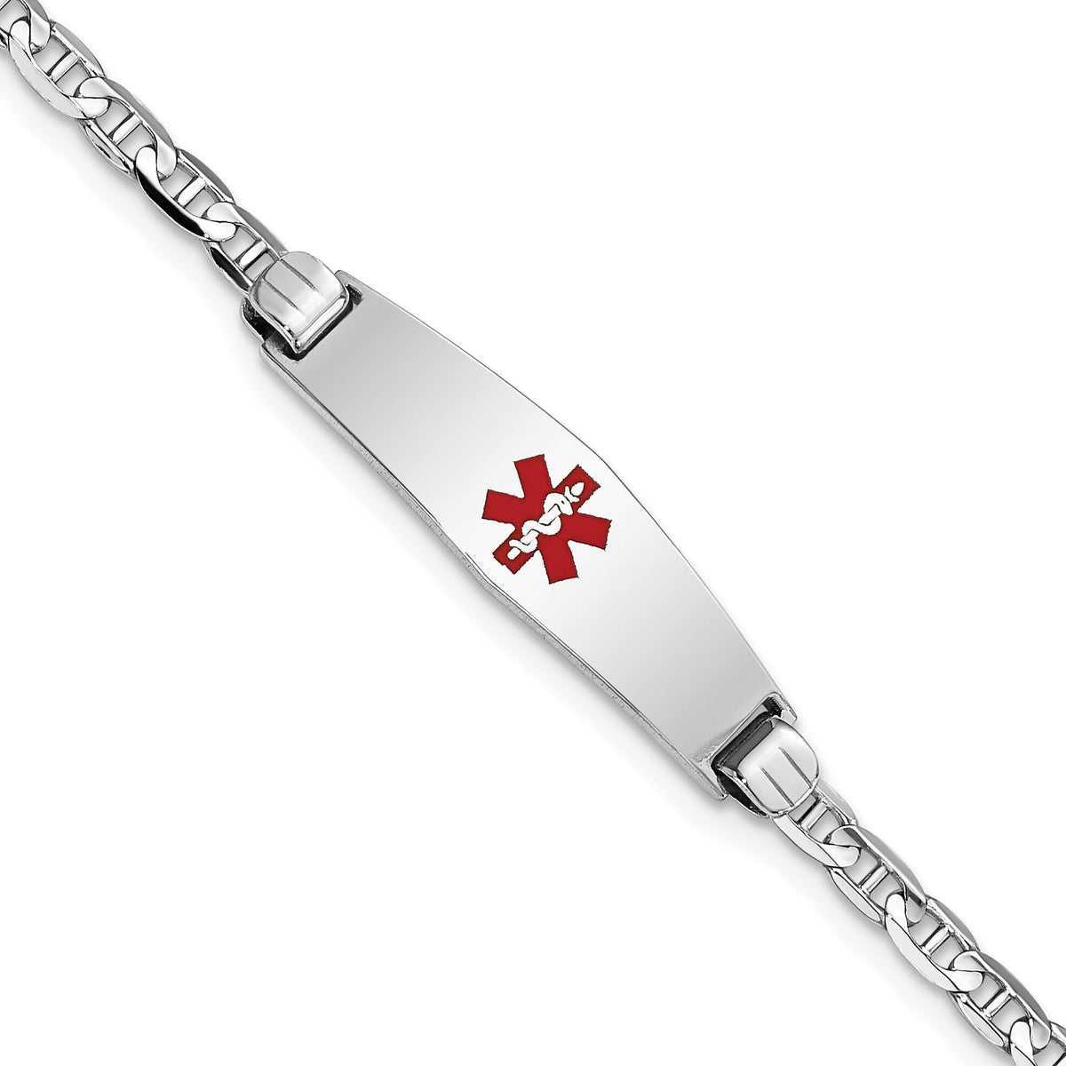 14K WG Medical Soft Diamond Shape Red Enamel Anchor Link ID Bracelet-XM588CCW-8