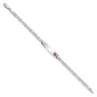 14K WG Medical Soft Diamond Shape Red Enamel Anchor Link ID Bracelet-XM588FCW-7