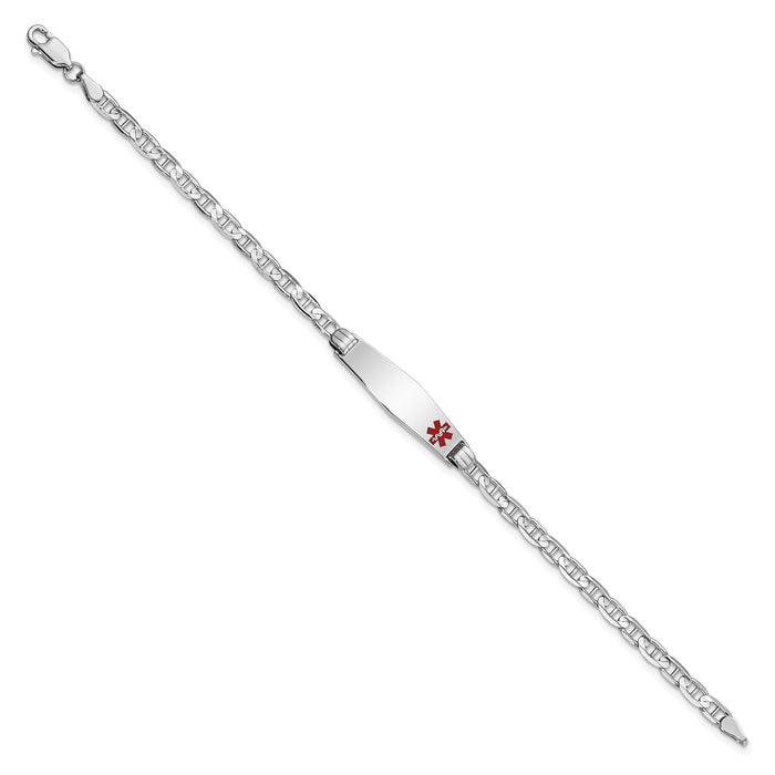 14K WG Medical Soft Diamond Shape Red Enamel Anchor Link ID Bracelet-XM588FCW-8