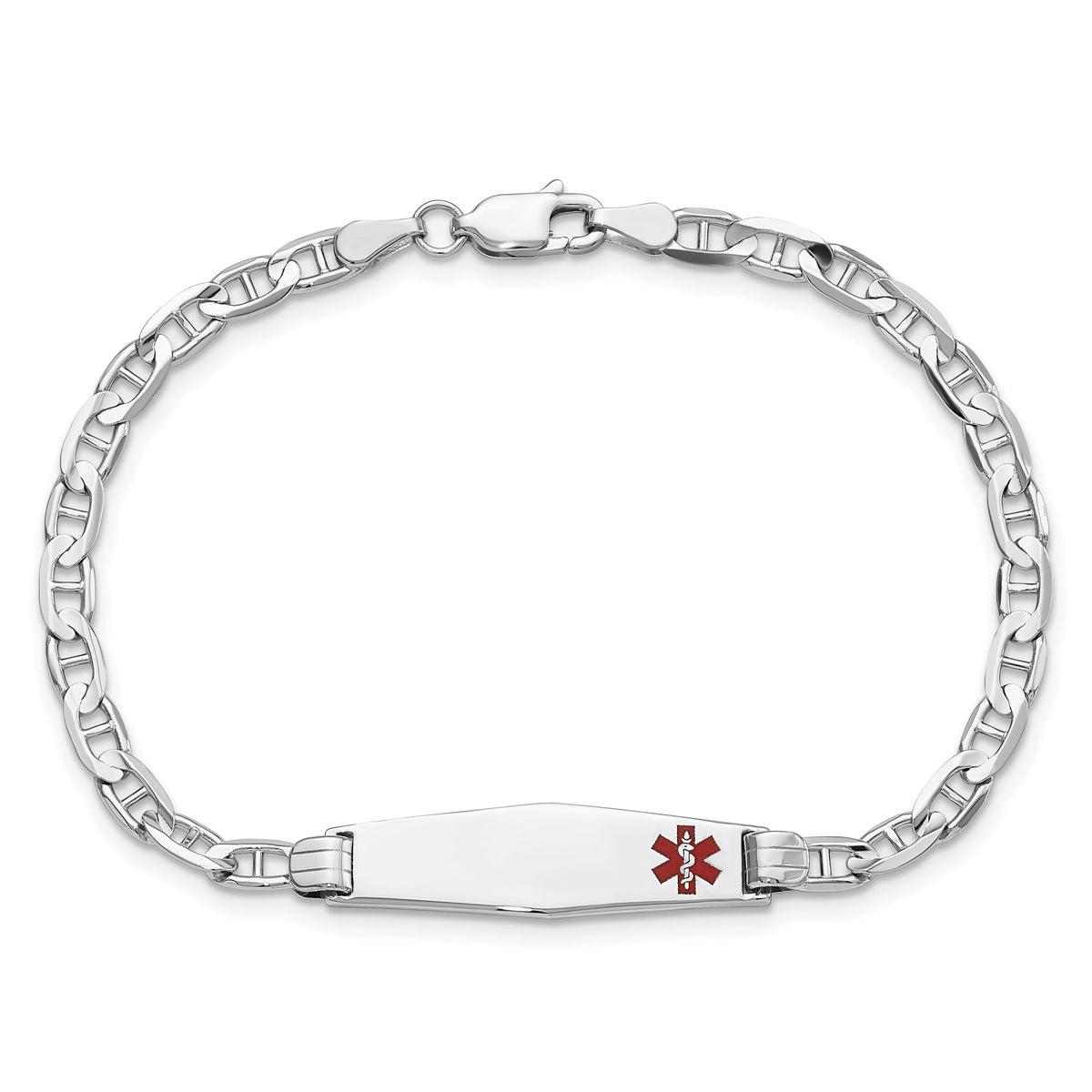 14K WG Medical Soft Diamond Shape Red Enamel Anchor Link ID Bracelet-XM588FCW-7