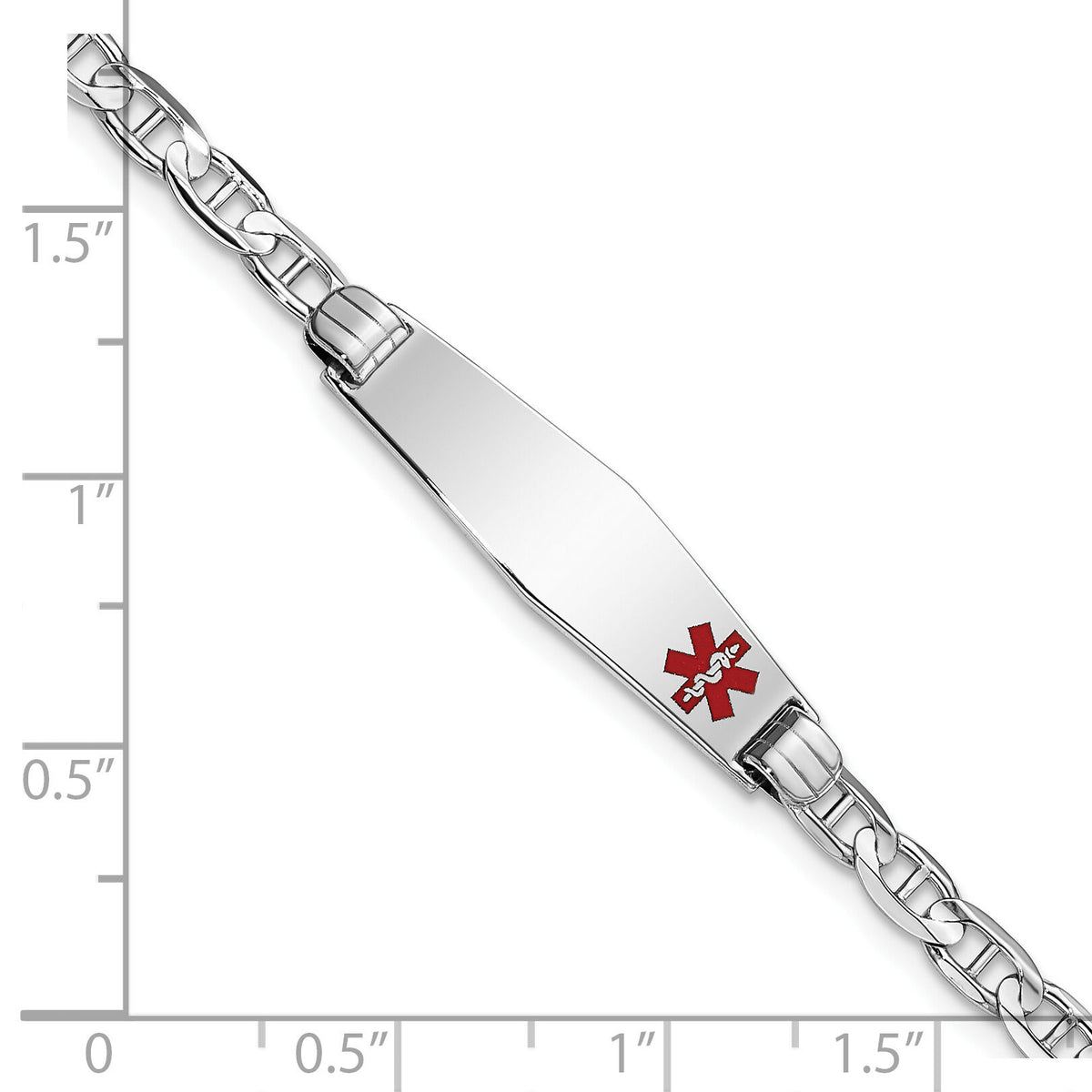 14K WG Medical Soft Diamond Shape Red Enamel Anchor Link ID Bracelet-XM588FCW-8