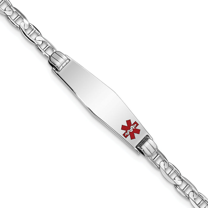 14K WG Medical Soft Diamond Shape Red Enamel Anchor Link ID Bracelet-XM588FCW-7