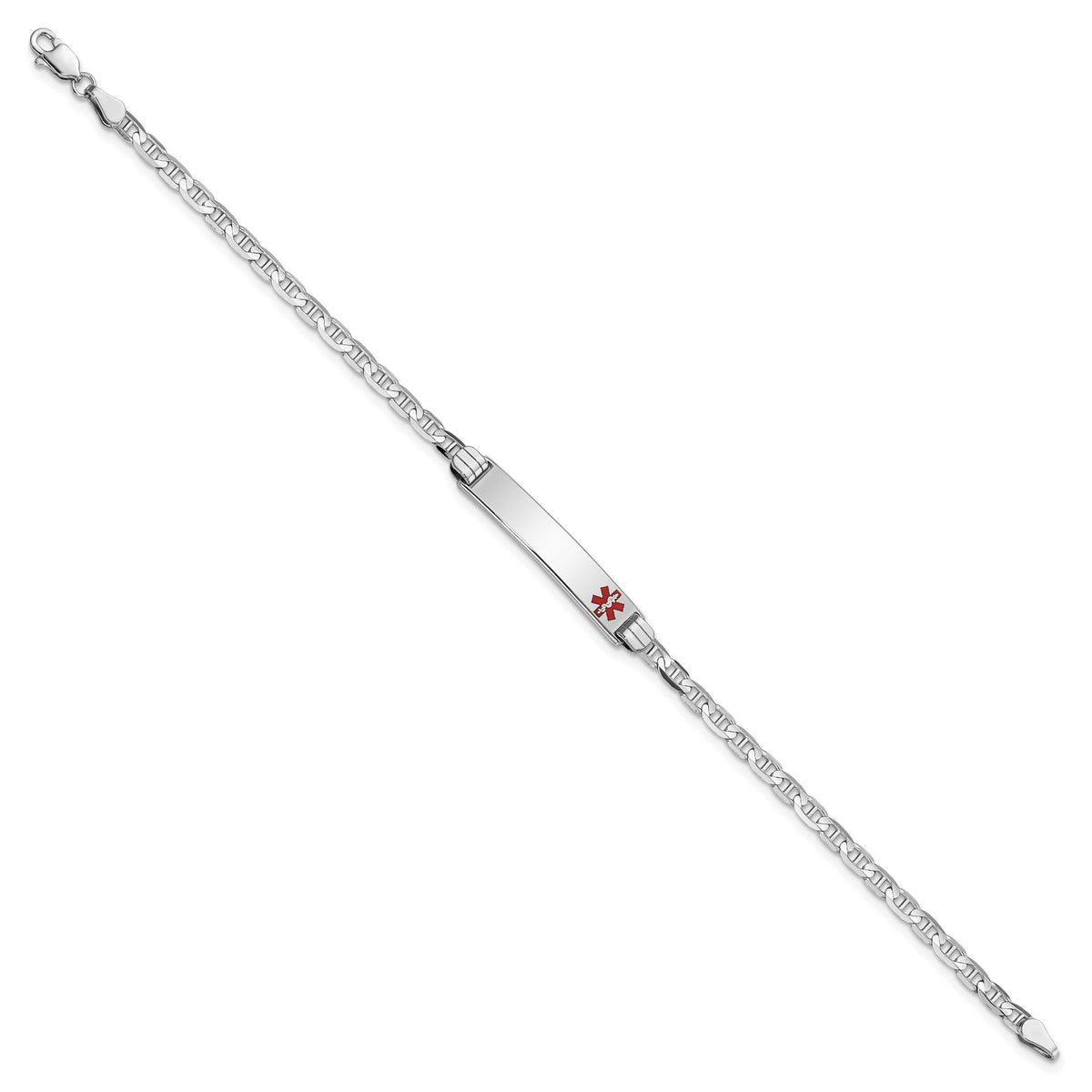 14K White Gold Medical Red Enamel Anchor Link ID Bracelet-XM588FRW-7