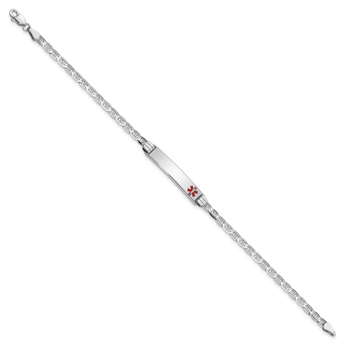 14K White Gold Medical Red Enamel Anchor Link ID Bracelet-XM588FRW-7