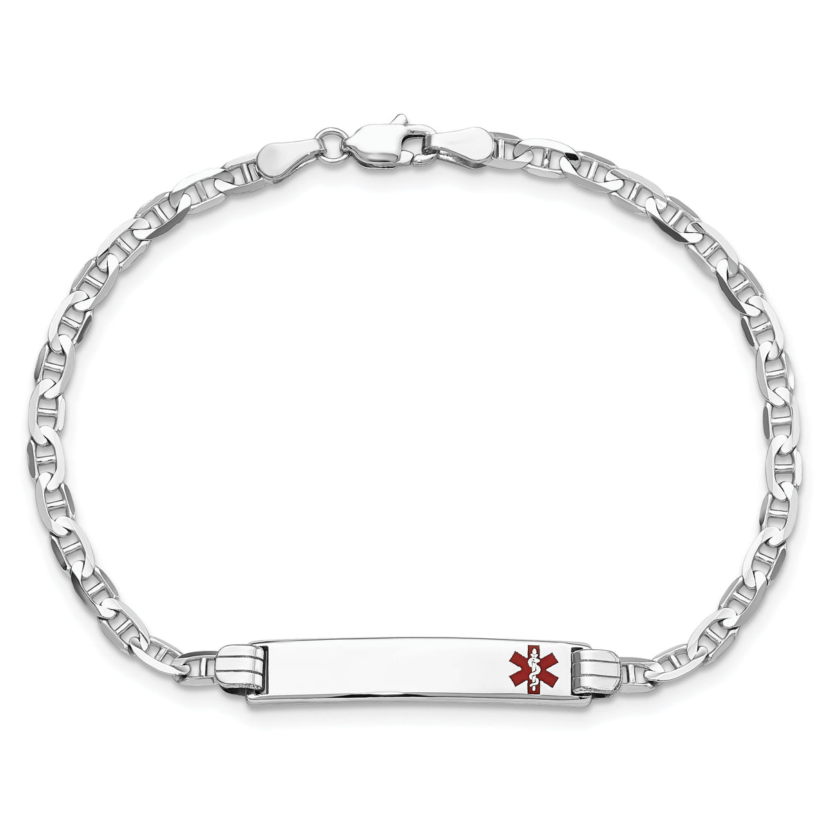 14K White Gold Medical Red Enamel Anchor Link ID Bracelet-XM588FRW-8