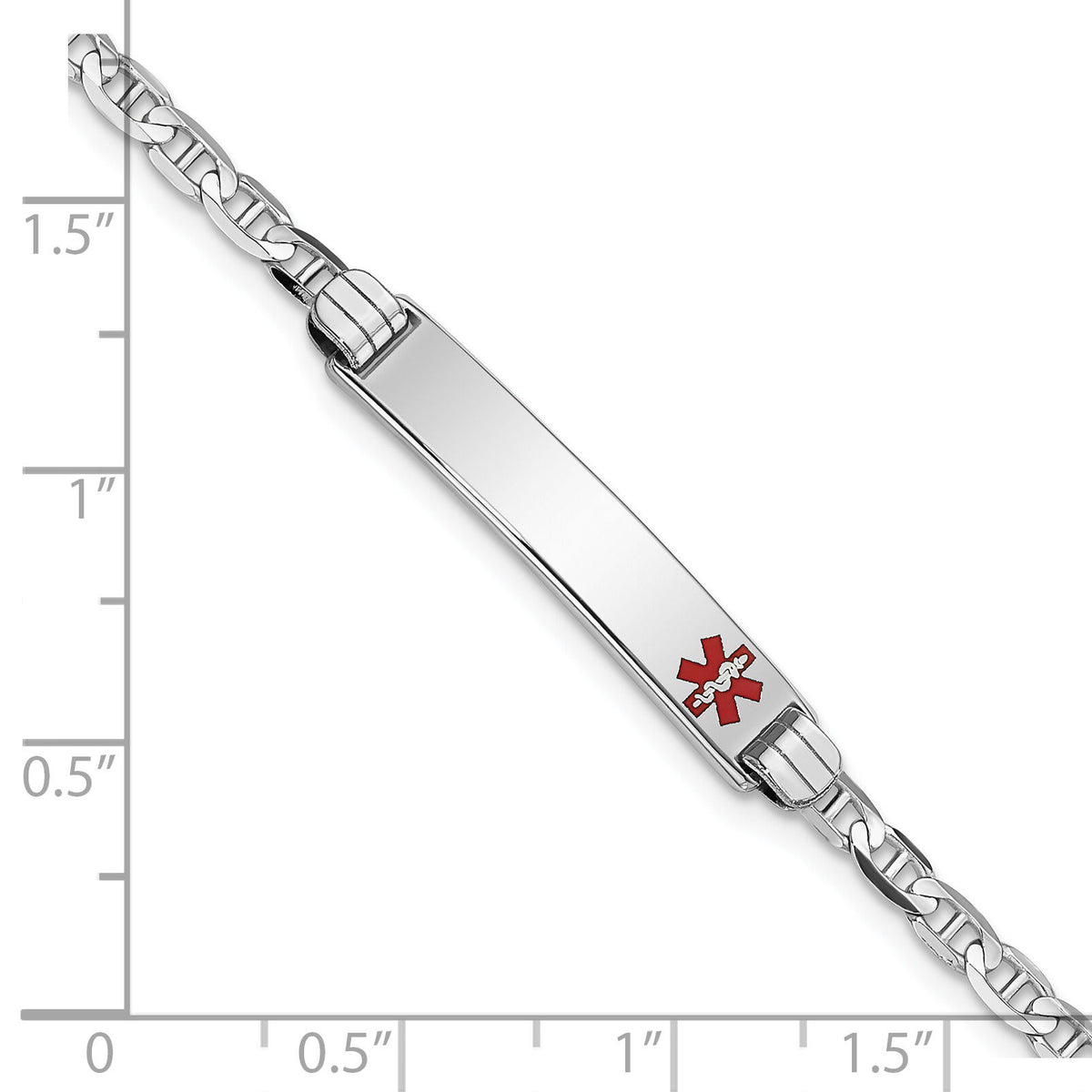 14K White Gold Medical Red Enamel Anchor Link ID Bracelet-XM588FRW-7