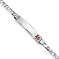 14K White Gold Medical Red Enamel Anchor Link ID Bracelet-XM588FRW-7