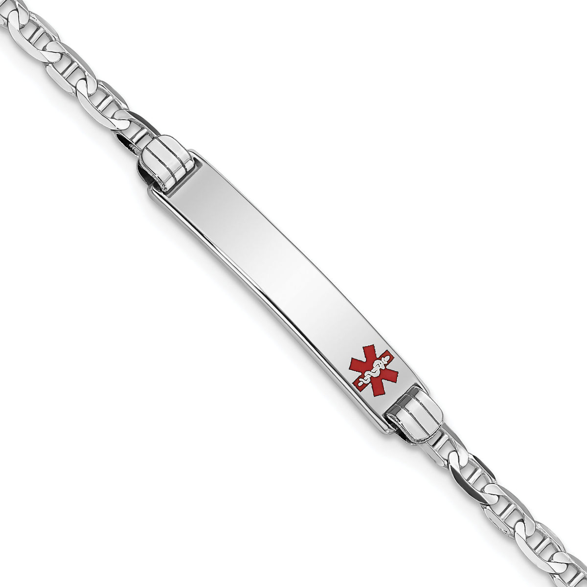 14K White Gold Medical Red Enamel Anchor Link ID Bracelet-XM588FRW-8