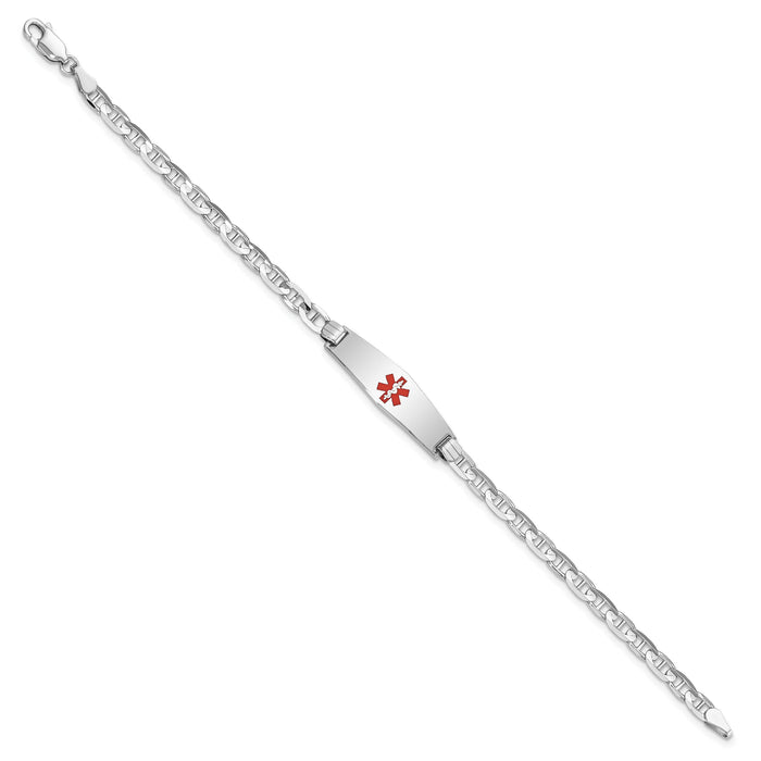 14K WG Medical Soft Diamond Shape Red Enamel Anchor Link ID Bracelet-XM589CCW-8