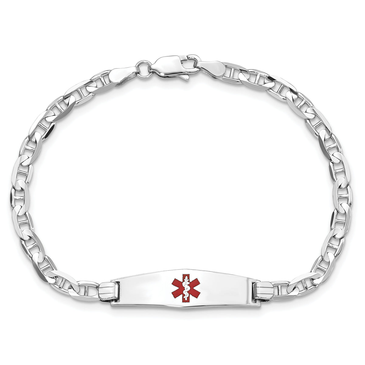 14K WG Medical Soft Diamond Shape Red Enamel Anchor Link ID Bracelet-XM589CCW-7